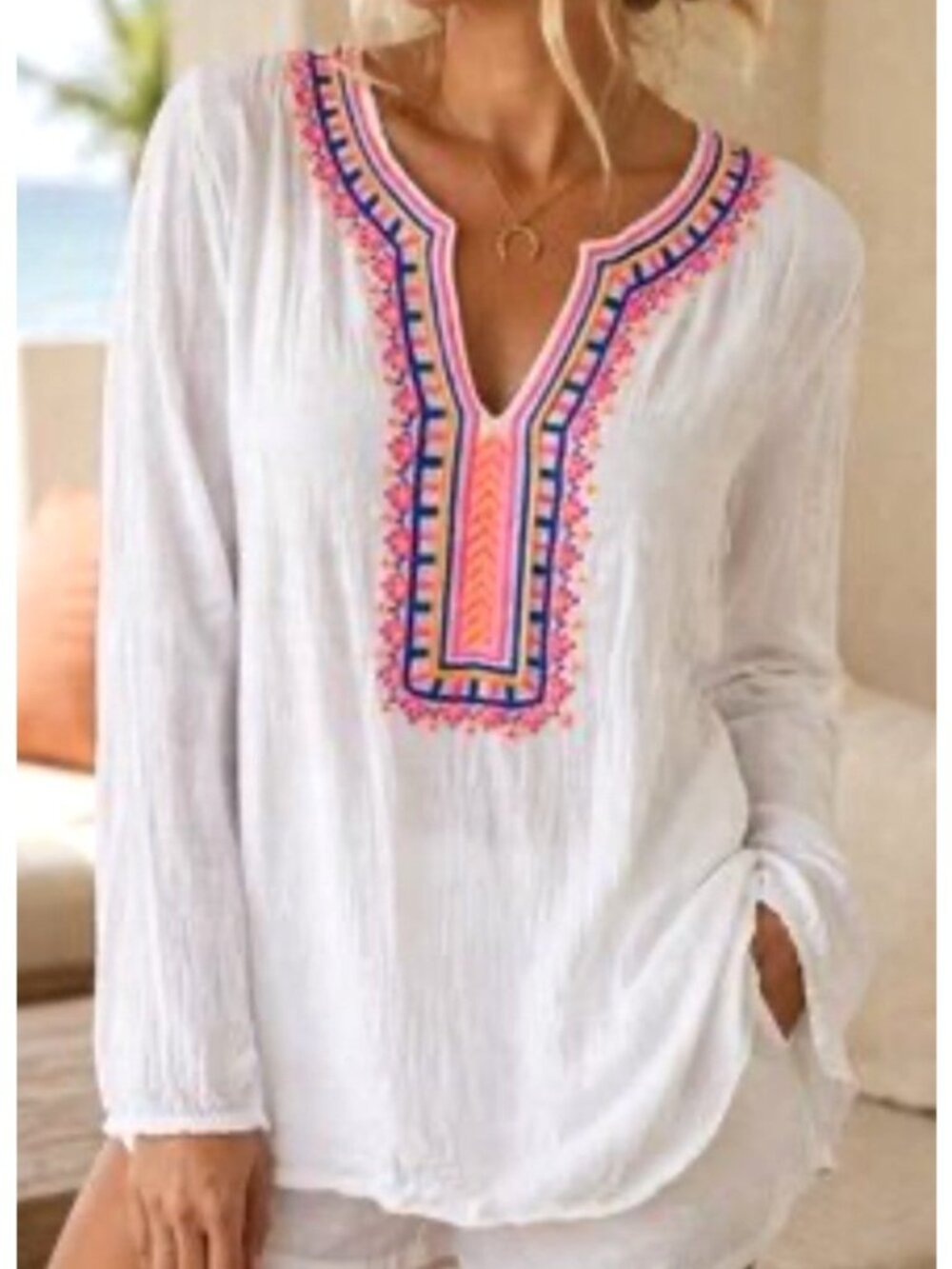 Lilly Pulitzer Women's Sz Small White Long Sleeve Embroidered Tunic Top